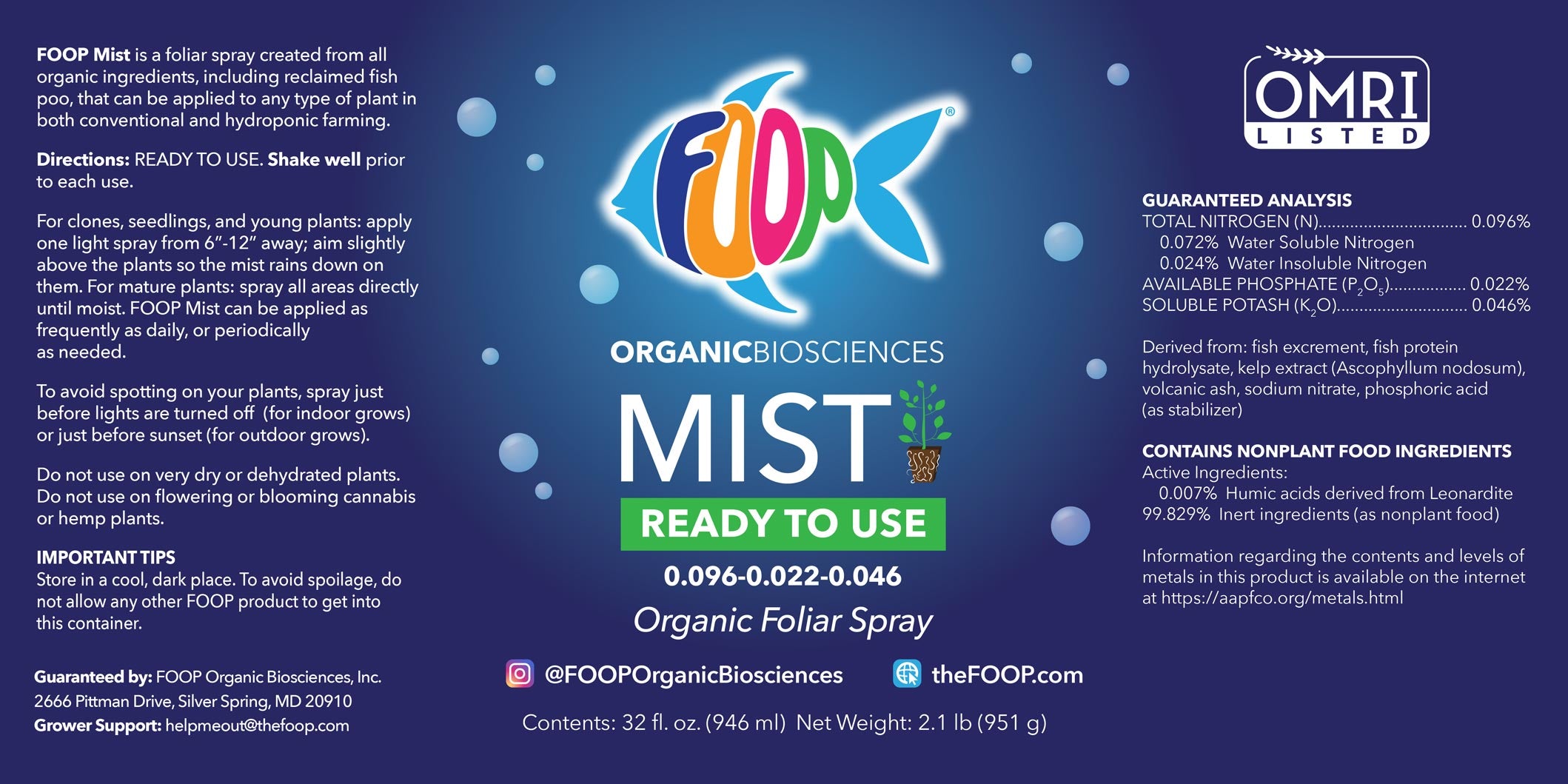 FOOP Mist Ready to Use Label