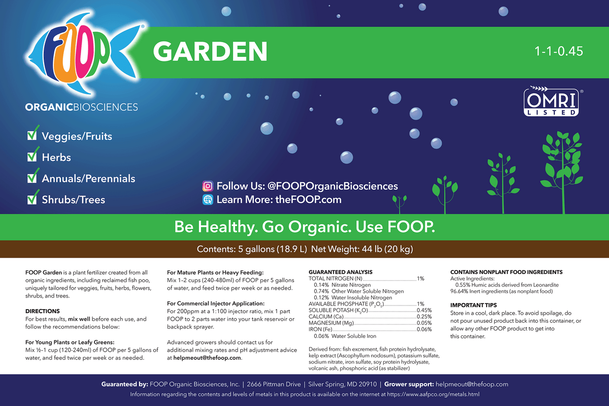 FOOP Garden – General-Purpose, Organic Nutrients for All Plants (5 Gallon)
